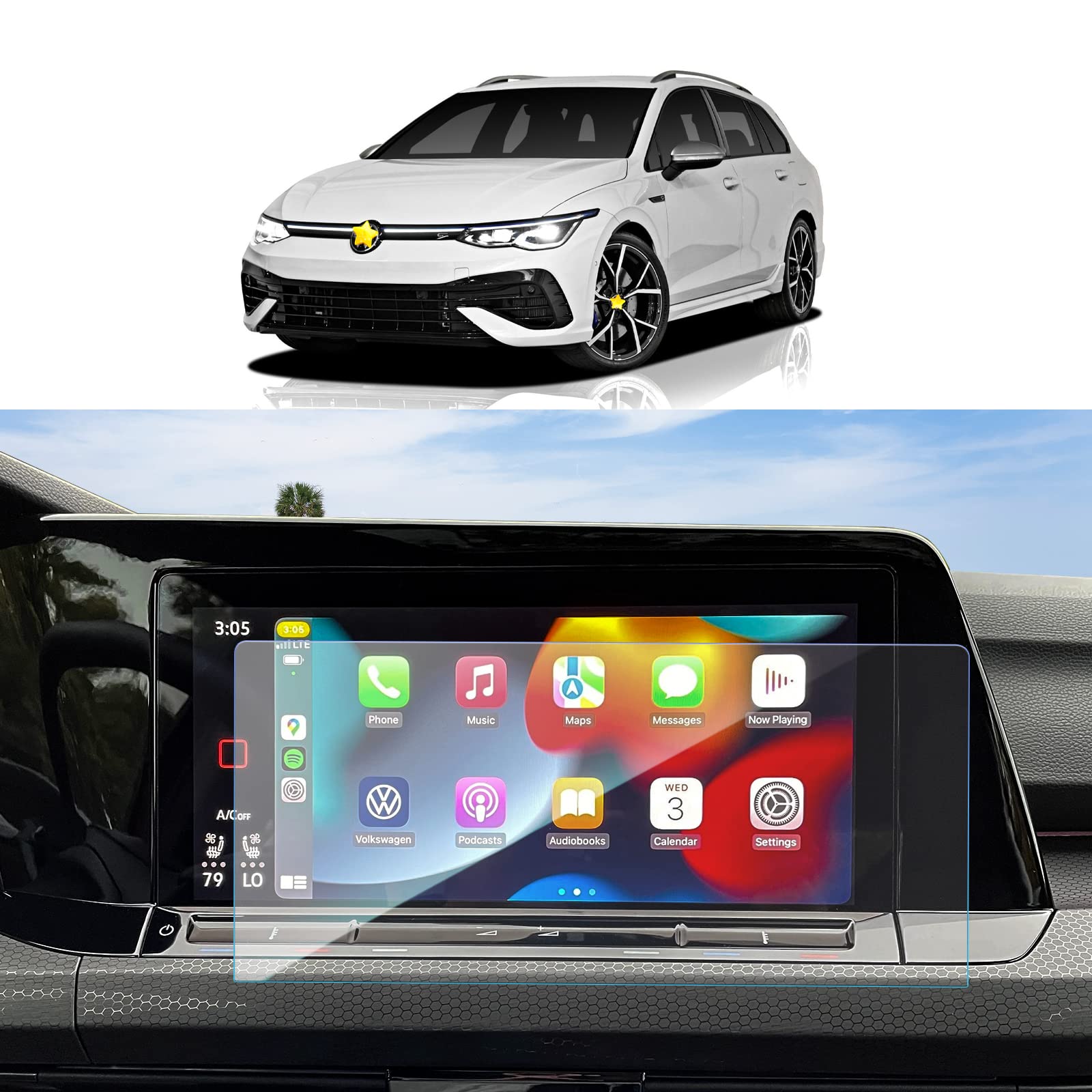 SKTU V-W Golf 8 MK8 2020-2023 2024 10 Inch Navigation Screen Protector Tempered Glass Scratch-Resistant Anti-Fingerprint 9H Hardness Anti-Dispersion