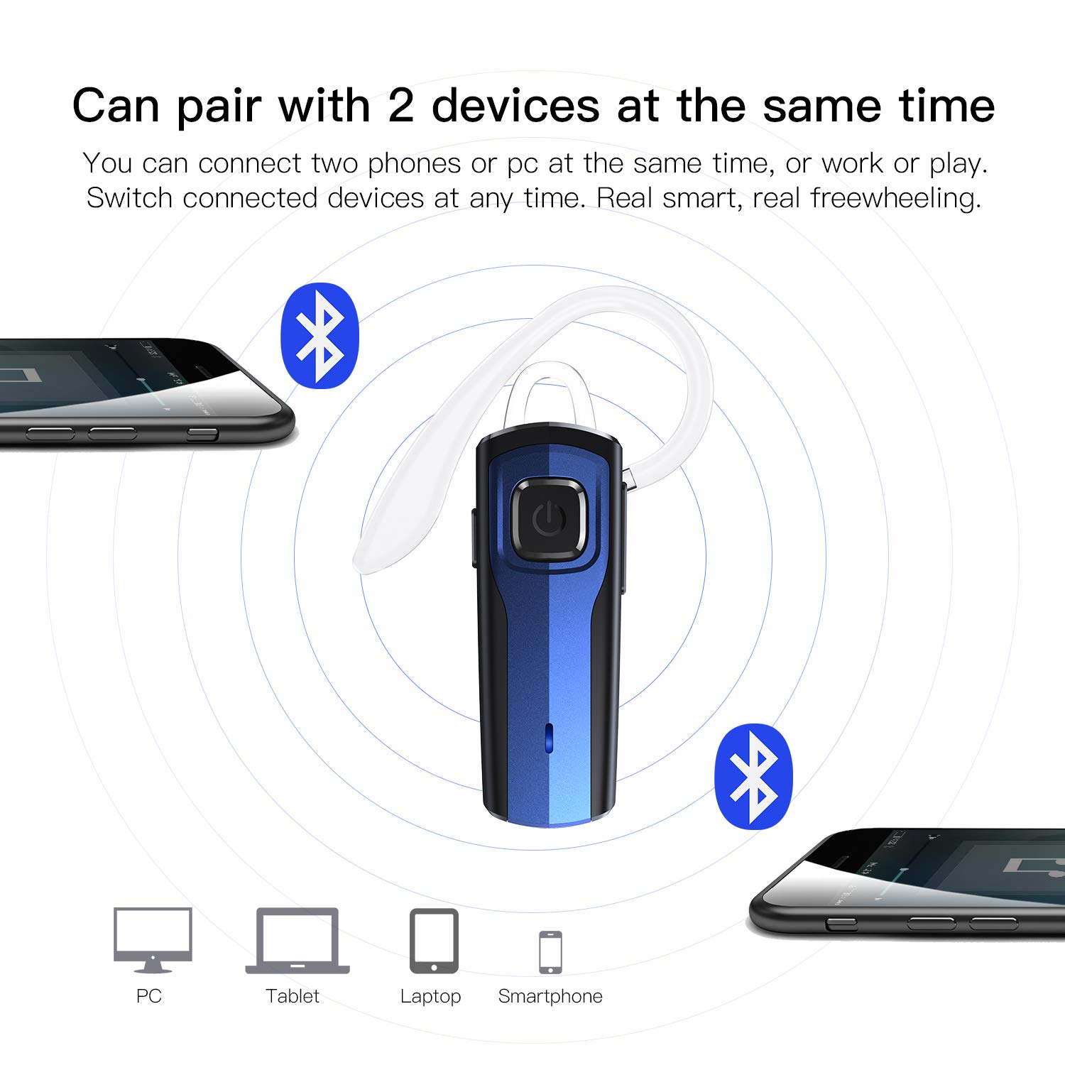 Bluetooth Headset,Hands Free Wireless Earpiece with Mic - Noise Reduction Bluetooth Earphone in-Ear Earbuds for Business/Office/Driving Support for iPhone