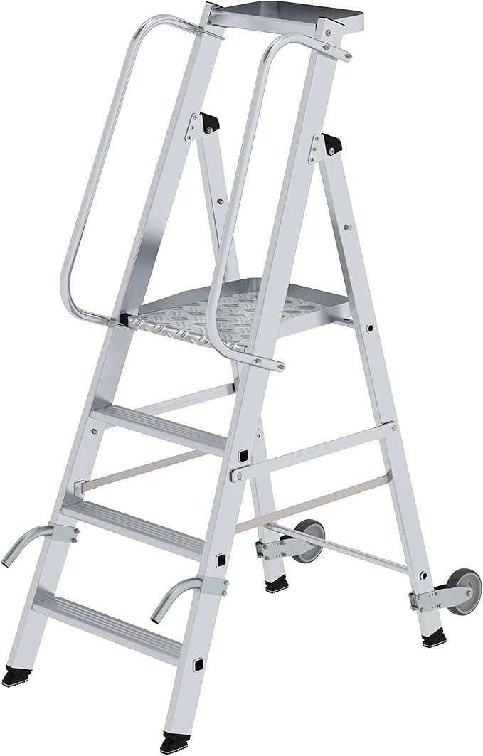 Aluminium Step Ladder with Wheels and Handle 4 Levels Working Height to