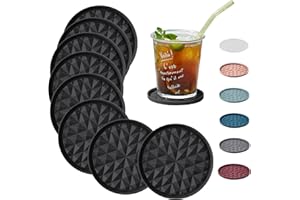 Wingcases Silicone Coasters for Drinks[8 Pack, No Holder]- Cup Mat for Tabletop Protection-Non-Slip, Non-Stick, Coffee Table Decor, Great Gift for Any Occasion, Black