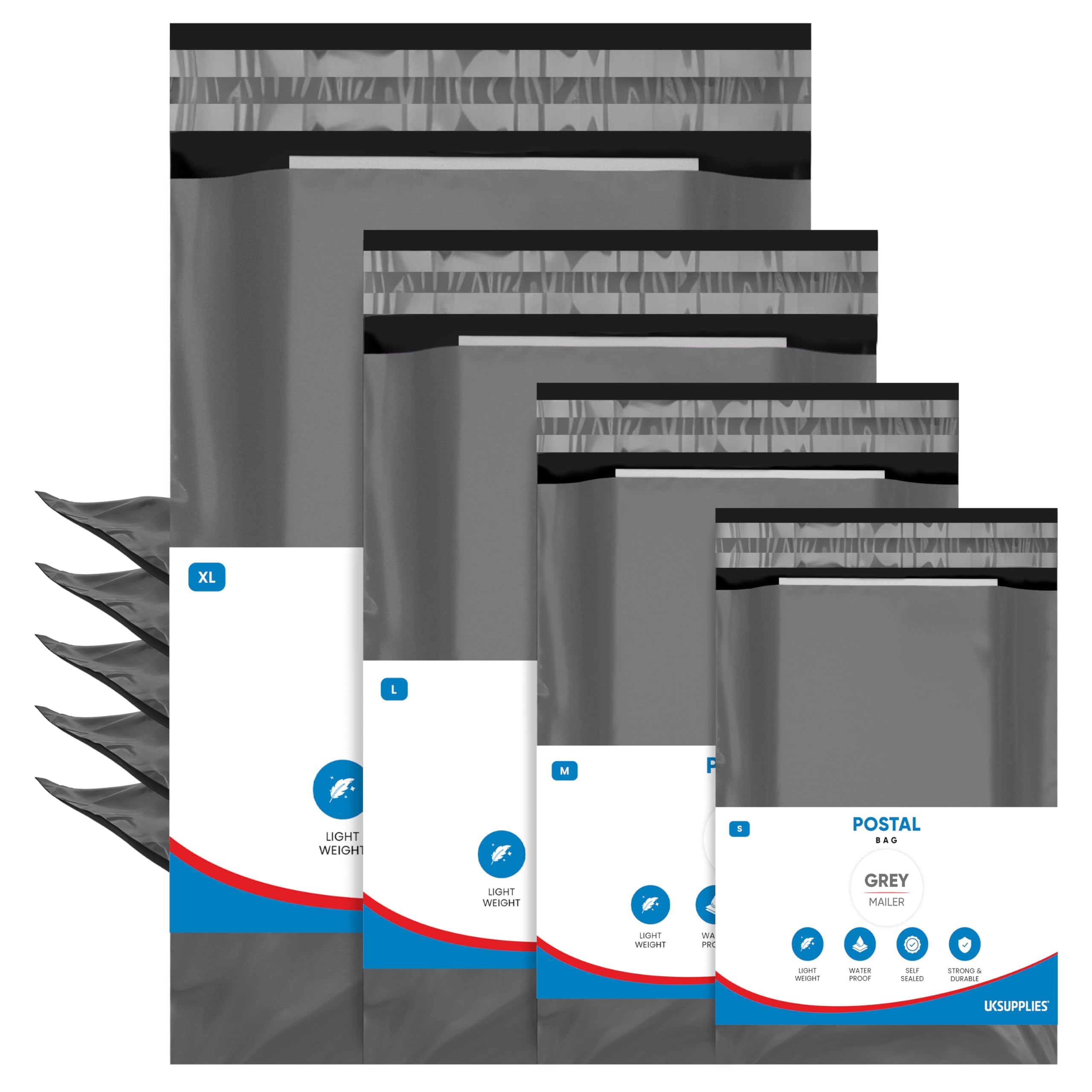 UK SUPPLIES LIMITED 100 Assorted Mix Grey Mailing Bags 4 Sizes (25 Each of 6x9 9x1210x14 &12x16) Poly Postage Bags Waterproof & Strong Self-Seal Postage Mailers Ideal for Posting & Packaging — image 1
