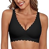 Xcutting Deep V Bras Wireless Bra No Underwire Supportive Scalloped Seamless Bralettes Petal Wavy Women Jelly Bras for Women