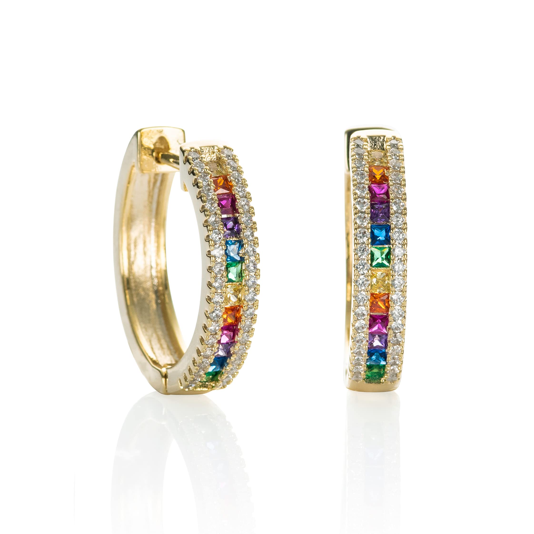 Namana Coloured Stone Hoop Earrings - Silver or Gold, Gemstone Jewellery with Gift Box