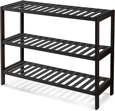 KEPLIN Natural Bamboo Shoe Rack 3 Tier 70x55x25cm Black