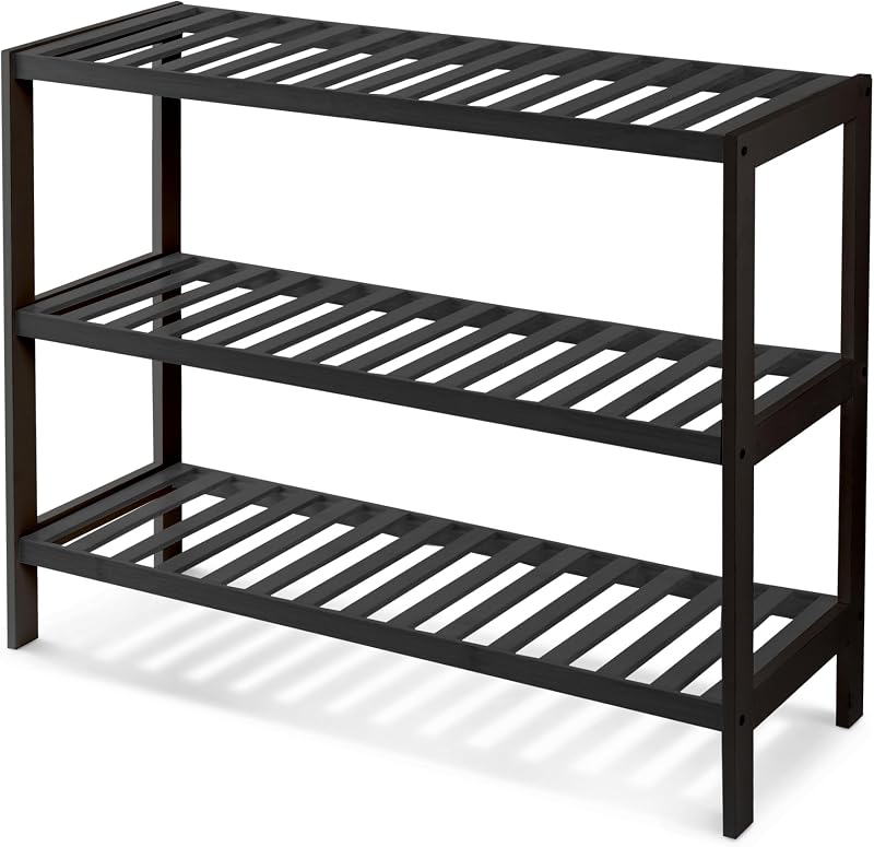 KEPLIN Natural Bamboo Shoe Rack 3 Tier 70x55x25cm Black