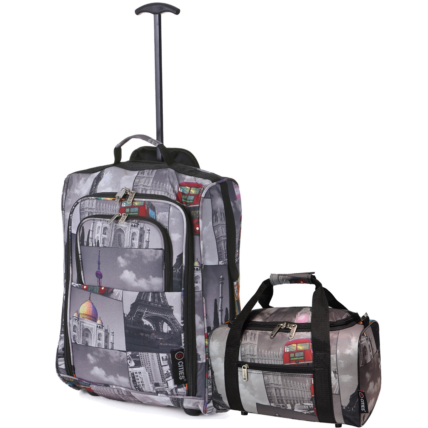 Valigeria 5 Cities Città/Nero Set Valigie da Ryanair Borsa 35x20x20 Bagaglio  a Mano e Trolley 55x40x20 urban-earth.co.uk