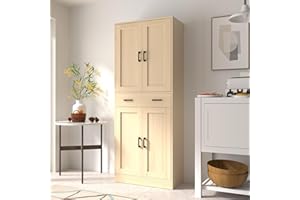 DIYART Oak Pantry Cabinet, 71" Tall Kitchen Pantry Storage Cabinet with Doors and Drawer, Freestanding Kitchen Hutch Cabinet for Kitchen, Dining Room, Hallway