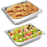Nexboraque 4 Pcs Half Size Hotel Pan, 1/2 Size 2.5 Inch Deep Stainless Steel Steam Table Pan Half Pans for Chafing Dishes, Breading Trays for Hotel, Party, Buffet, Catering Supplies