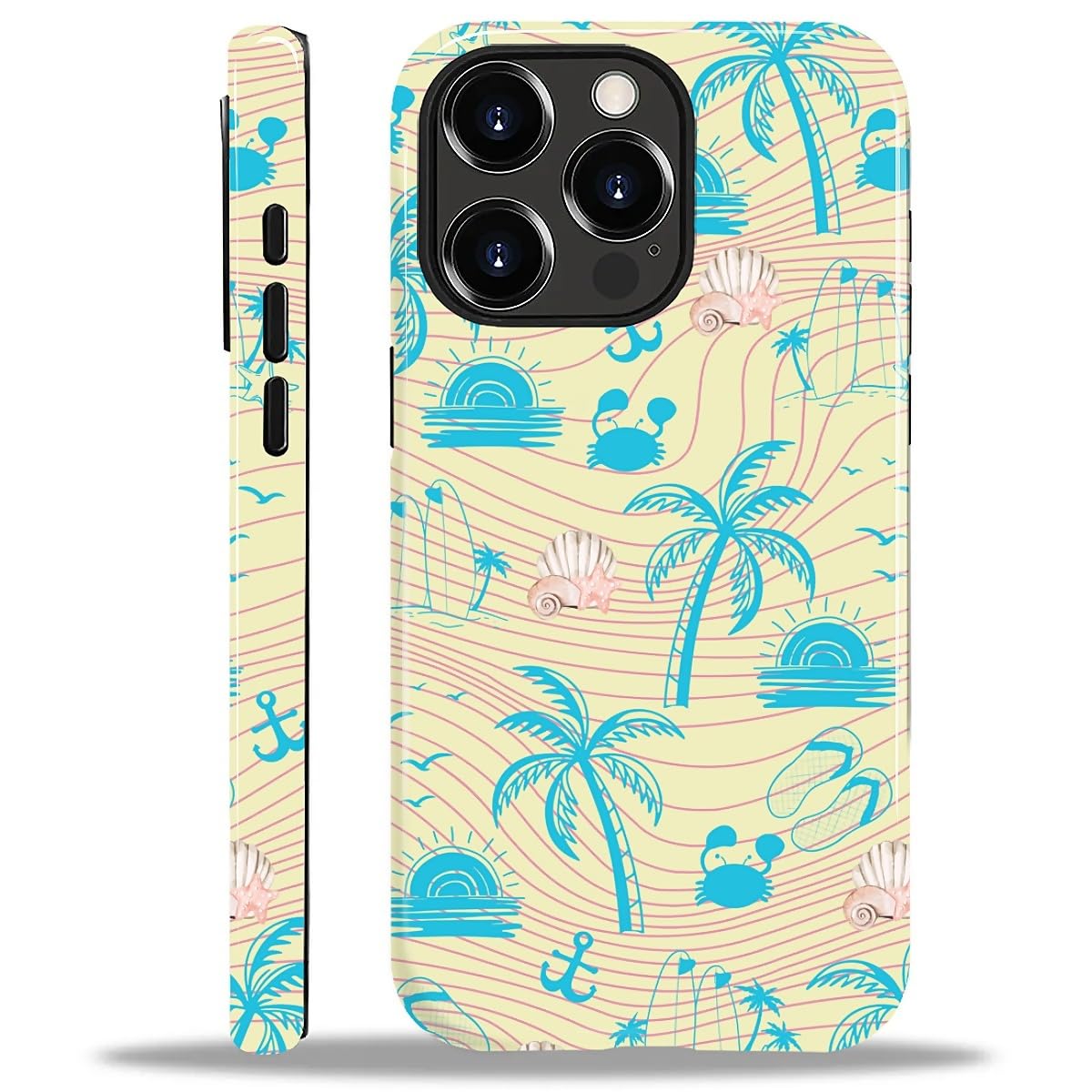 Compatible with iPhone 12 Pro Max Case - Dual-Layer Protection, Hard Shell with Silicone Interior,Slim Scratch Resistant Shockproof for Woman Men - Seashells Beach Ocean Tropical