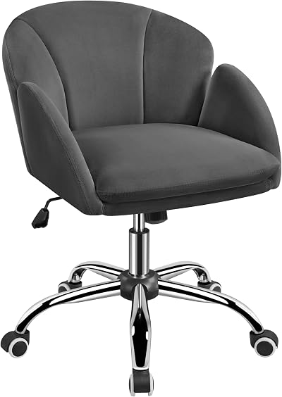 Yaheetech Velvet Desk Chair with Armrests Dark Gray Modern Swivel Office Chair