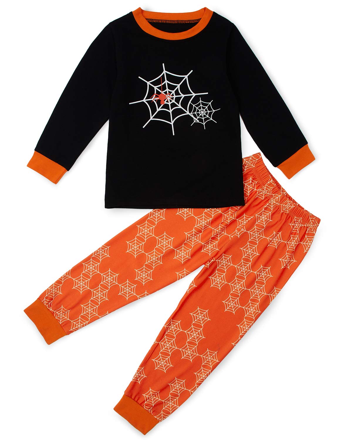 TUONROAD Kids Pajamas Printed Sleepwear Long Sleeve Pjs 2 Pcs Jumpsuit for Children Age 2-9 Years (Spider Web 6-7 Years)