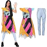 YUIQPKJX Adult Sally Costume Women Christmas Night-Mare Dress with Pants Stickers Halloween Cosplay Outfit Prop Accessories