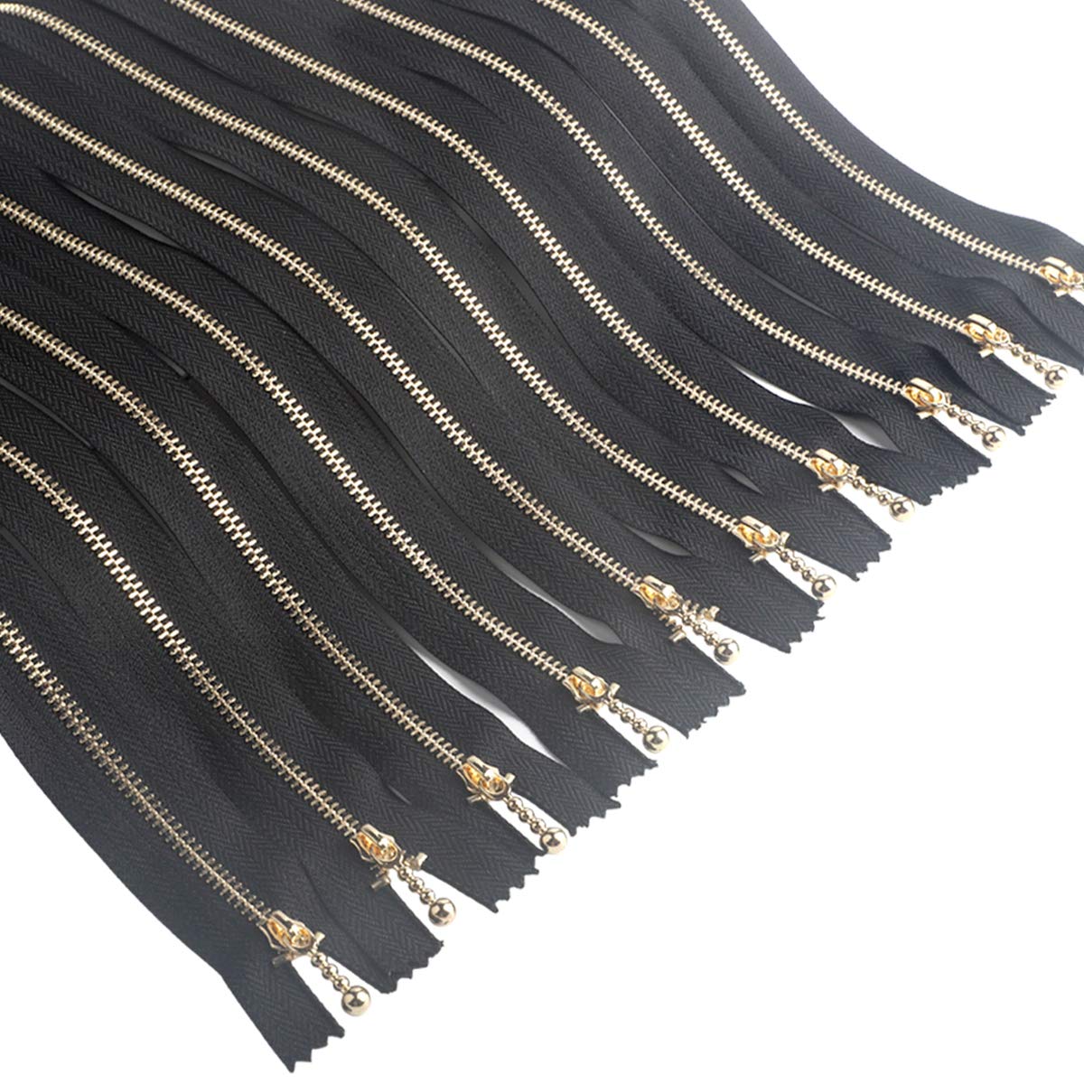Beaulegan Metal Zippers 10 Pcs - #3 Gold Close-end Zips 30 cm (12 Inch), Black