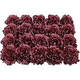 DH EYB 20 Pcs Artificial Flower Peonies, 5" Silk Fake Peonies with 6" Stems No Leaf, Faux Peonies Flowers for Decoration Wedding Home Party Centerpiece Decor Floral Art (Wine Red)