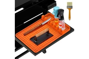 DASIUIP Silicone Griddle Tools Mat for Blackstone,Spatula Mat with Drip Pad Grill Mat,Side Shelf Mat for Blackstone Food Grade Grill BBQ Caddy Utensils Holder for Multiple BBQ Grill Tools Orange
