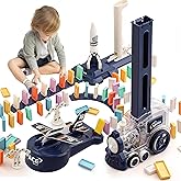 B-Qtech 200PCS Domino Train Toy Set for Kids with Airplane Rocket Launcher | Electric Creative Stacking Domino Blocks Playset, Educational Building Game, Holiday Birthday Gift for Boys Girls 3-8