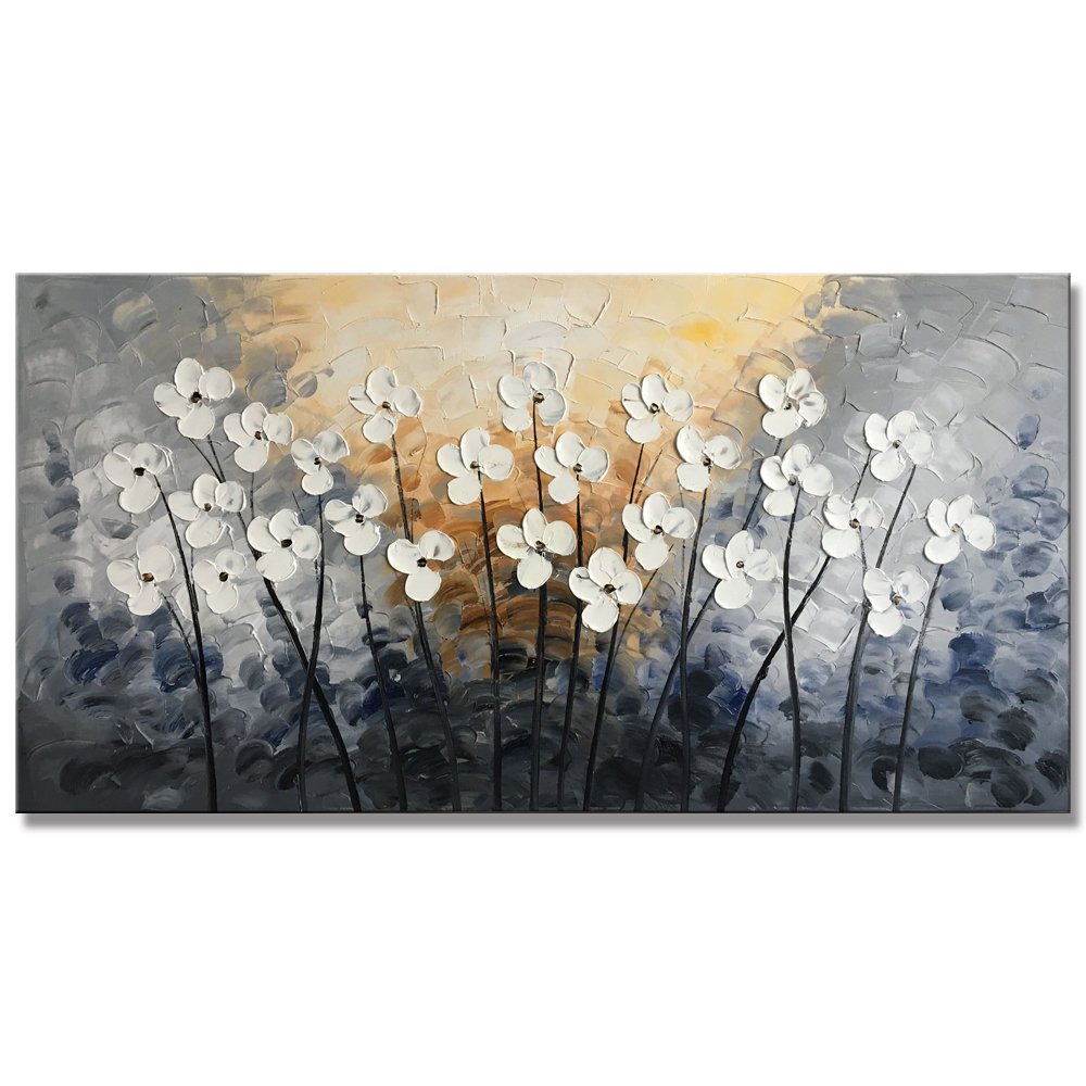 Yihui Art Hand Painted Texture Large Oil Painting on Canvas Flower Wall Art for Living Room Decor Contemporary Artwork Framed Ready to Hang (20Wx40L)