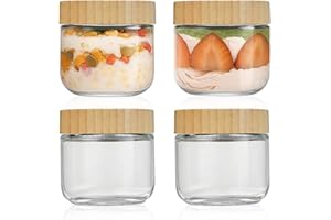 YYBD 4 Pack 10oz Glass Jars with Airtight Lids Overnight Oats Containers Wide Mouth Mason Jars Glass Food Storage Containers 