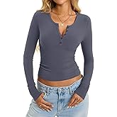 EasyGala Womens Cotton Long Sleeve Shirts V Neck Henley Tops Slim Fit Basic Going Out Tshirts Fall Fashion Outfits 2025