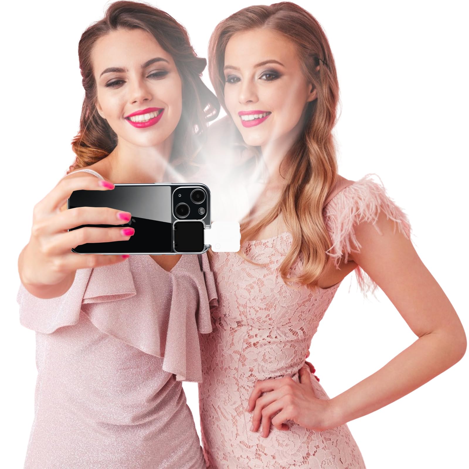 ZFMF Selfie Light for iPhone 15 Case with LED Built-in Light-Up Fill Light Rechargeable for TIK Tok/Stream/Makeup/Live/Video- Selfie (2 Models, 3 Level Brightness)