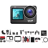 SJCAM SJ10 Pro Dual Screen Action Camera with 6‑Axis Stabilization, Dual Displays, and Audio Recording, Bundle Including: 64GB Micro SD Card, Card Reader, Card Wallet, and USB‑C Adapter