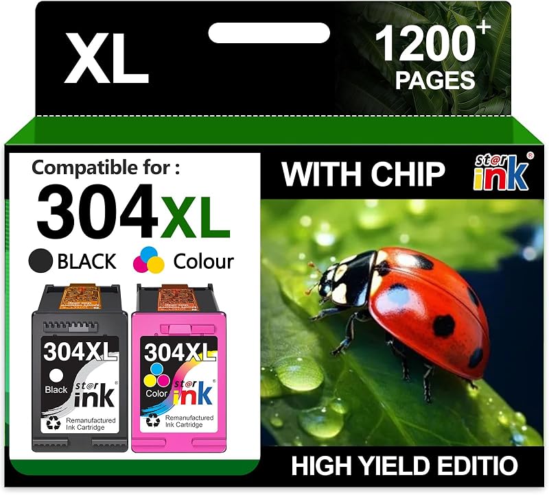 Starink 304XL Black Colour Ink Cartridges Remanufactured for HP 304 XL Envy
