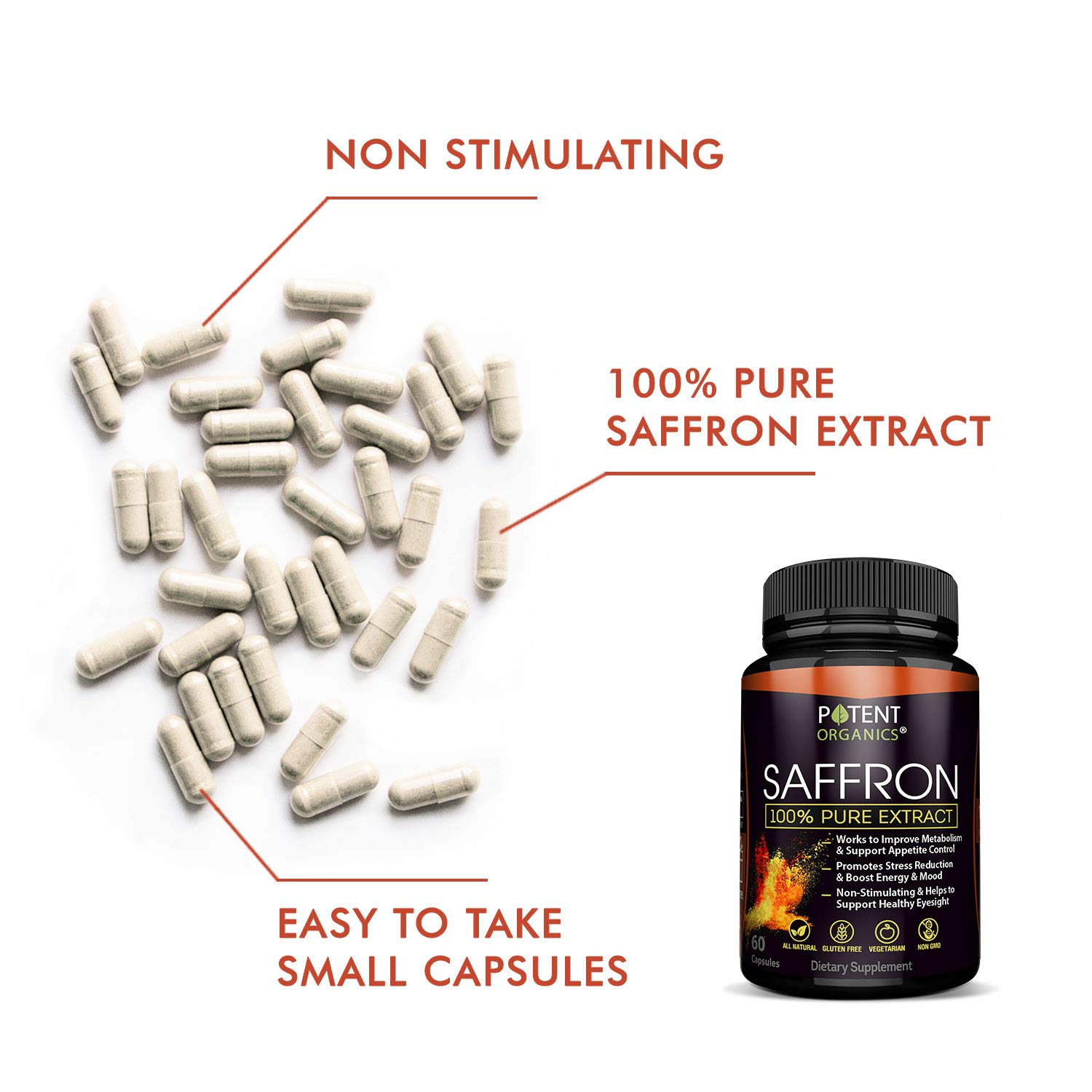 100 Pure Saffron Extract Supplement 60 Pills for Weight Loss Appetite & Hunger Suppressant