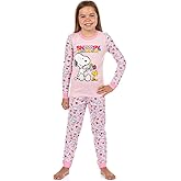INTIMO Peanuts Snoopy and Woodstock Girls' Pajamas Flower Motif Tight Fit Sleep Set