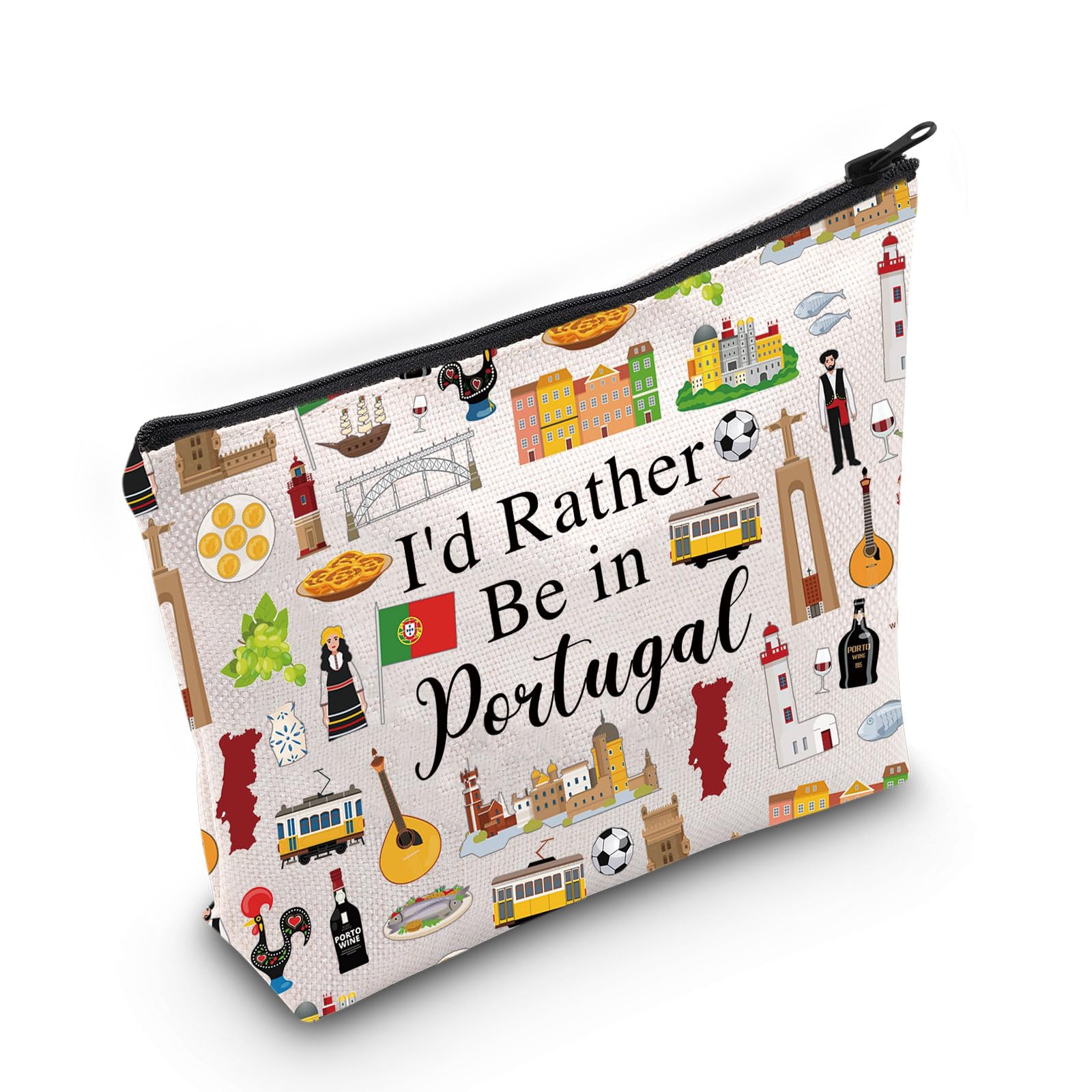 PYOUL Portugal Trip Vacation Gift I'd Rather Be in Portugal Makeup Bag Portugal Heritage Cosmetic Bag Portugal Pride Souvenir Gift (Rather Be in Portugal B)