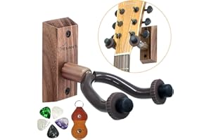 YESIMET Guitar Wall Mount - Black Walnut Guitar Hanger Wall Mount, Guitar Wall Hook Sets with 5 Picks and Holder, Wood Guitar Wall Hanger for Acoustic/Electric Guitar, Banjo, Bass, Mandolin,Ukulele(1 Pack)