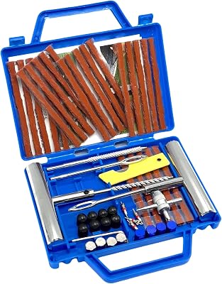 Kit de reparación de neumáticos, kit de reparación de neumáticos de 53 piezas, kit de reparación de neumáticos portátil para automóviles, camiones, motocicletas, vehículos recreativos, tractore
