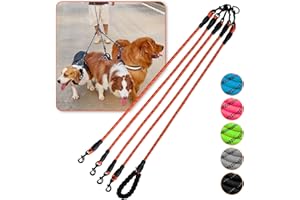 LUCK DAWN Four Dog Leash,4 Way Leash for Dogs,No Tangle Triple Leash for 4 Dogs,360 Swivel No Tangle Walking Leash for 4 Dogs,4 Dog Leash with Reflective for Large Medium Small Dogs