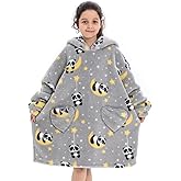 Deserthome Wearable Blanket Hoodie for Kids 6-12YR Oversized Animal Hooded Blanket Super Soft Comfortable Warm Flannel Panda