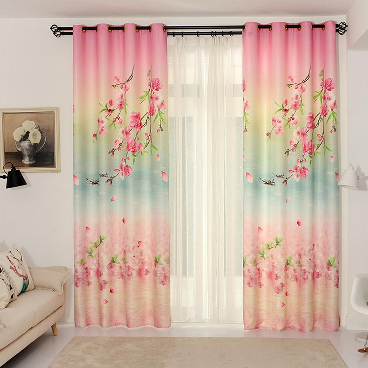 AINIJ Natural linen environmental printing curtain wedding holiday pastoral style bedroom living room blackout curtain cloth office curtains New , 1.5m
