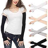Meanplan 4 Pairs Women Sun Arm Sleeves Long Fingerless Gloves Warmers with Thumb Hole