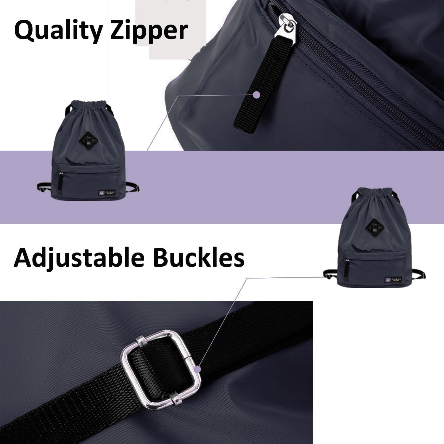 Risefit Waterproof Drawstring Gym Bags, Swim Bags for School PE for Men Women Kids, E-black, 28 Long - Image 5