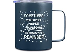 WISKEMA Inspirational Gifts for Men, Sometimes You Forget You're Awesome Coffee Mug, Thank You Gifts for Dad, Husband, Boyfriend on Fathers Day Birthday 14 Oz Insulated Coffee Cup with Lid - Navy Blue