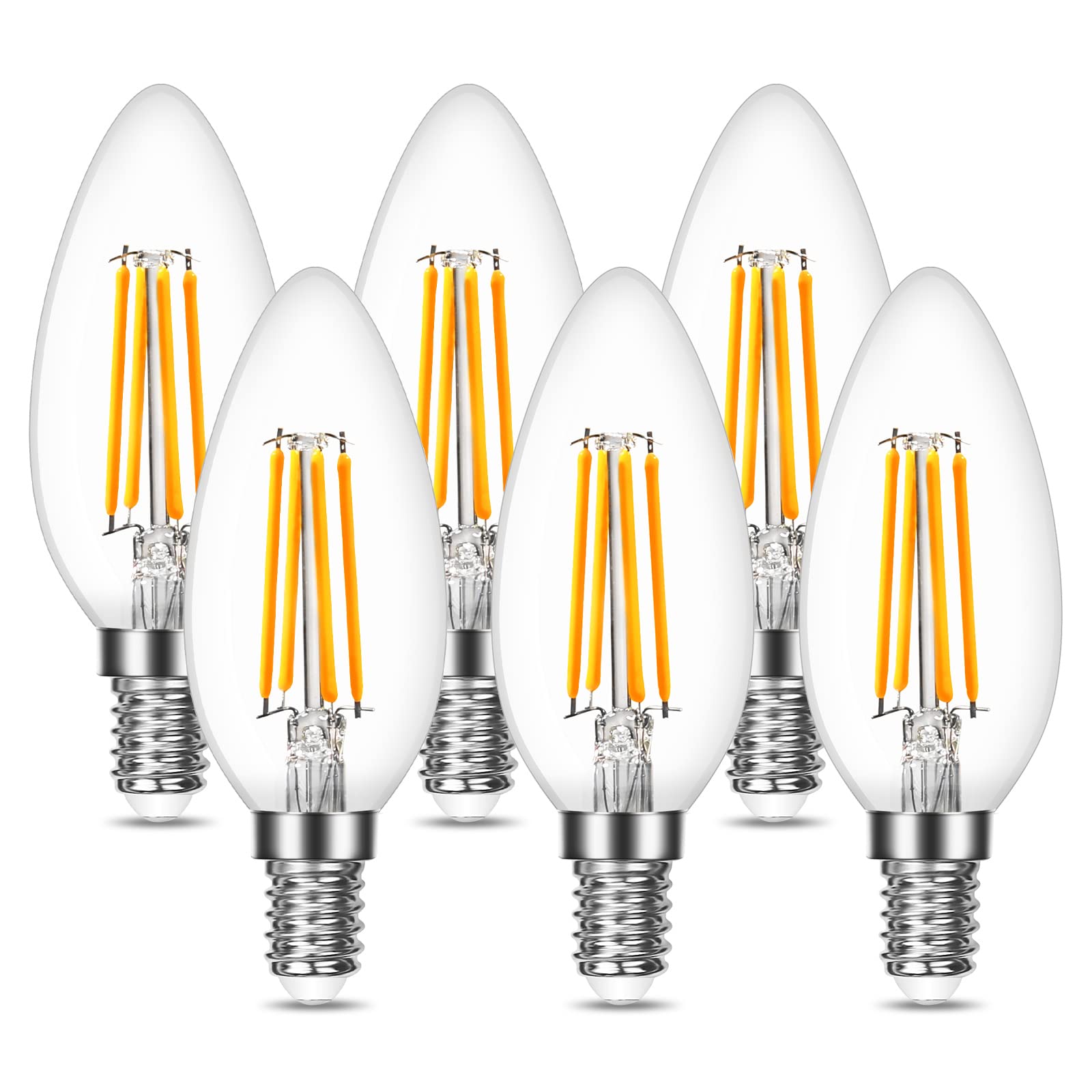 Lepro E14 LED Light Bulb, LED Candle Bulbs Small Screw, 4W 470lm, 40W Equivalent SES E14 Bulb Vintage, Warm White 2700K C35 Light Bulbs, 360° Beam Angle, Clear Filament, Non-dimmable, Pack of 6