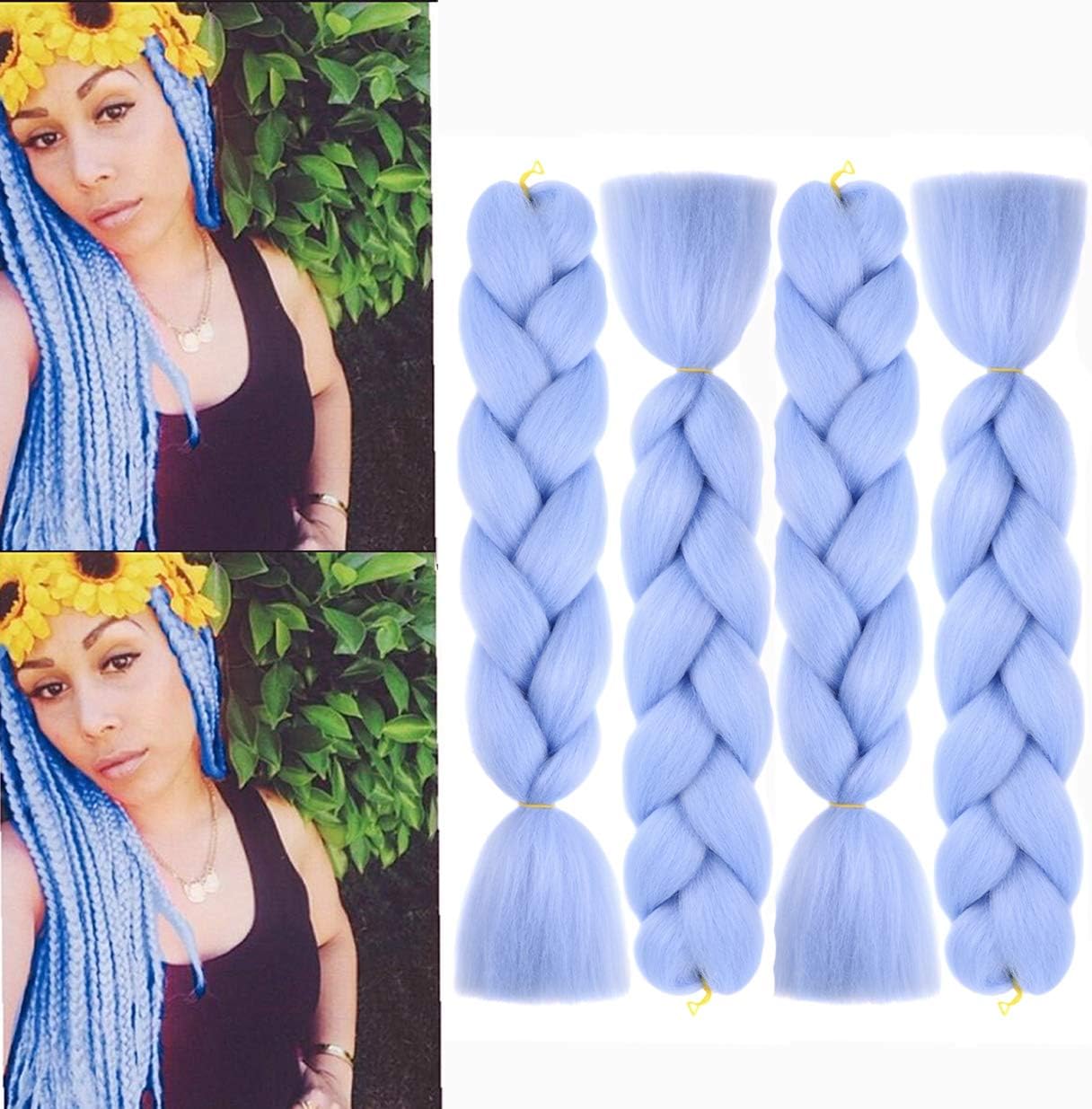 MSCHARM 5Pcs 100g/Pcs Synthetic Braiding Hair Extensions 24 Inch Ombre Jumbo Fiber Braiding Hair Extensions for Daily Life or Party Use(Light Blue)