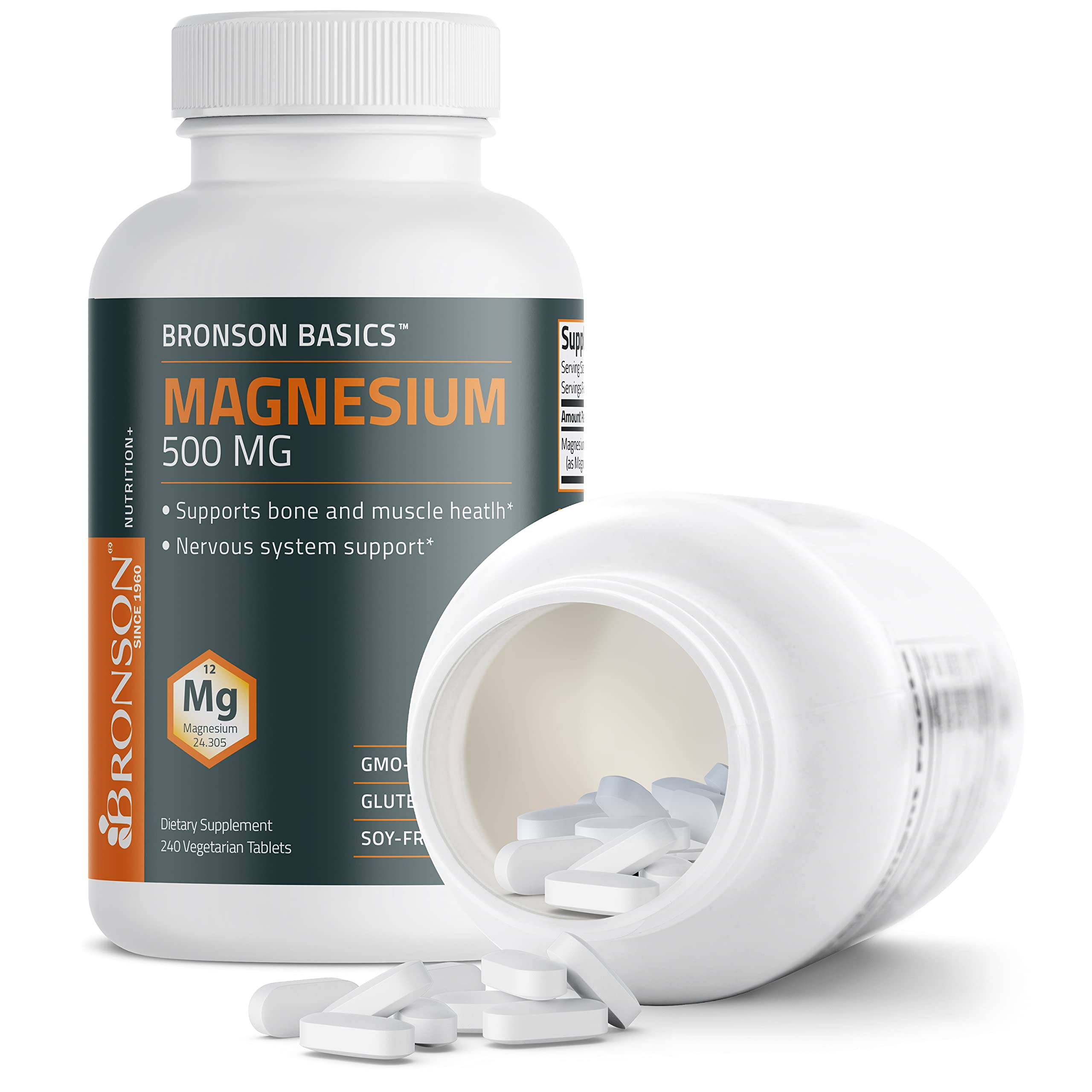 Bronson Magnesium 500 MG Supports Bone & Muscle Health & Nervous System Support - Non-GMO, 240 Vegetarian Tablets