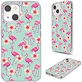 AKORAVO for iPhone 15 Case for Women Girl Men, Full Protective Shockproof Slim Soft TPU Clear Phone Cover Cases Design for iPhone 15 6.1,Cute Cartoon Animal Bird Pink Flamingo Flower Floral