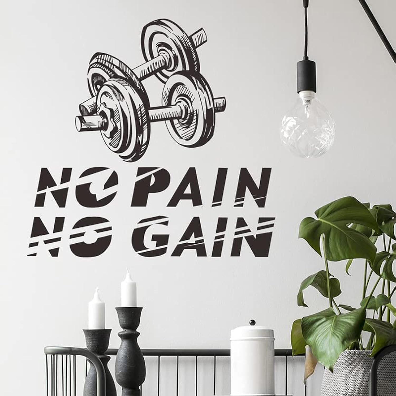 fanquare No Pain No Gain Wall Stickers Black Dumbbell Quotes and Sayings Wall Decals Art Decor for Gym Living Room