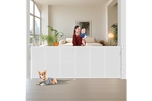 MIUMOON Upgrade 150 inch Retractable Baby Gates Extra Wide with Reinforced Strip Design to Prevent Crawling Through, 150" Retractable Dog Gate, 48" Tall, Retractable Gate for Indoor/Outdoor