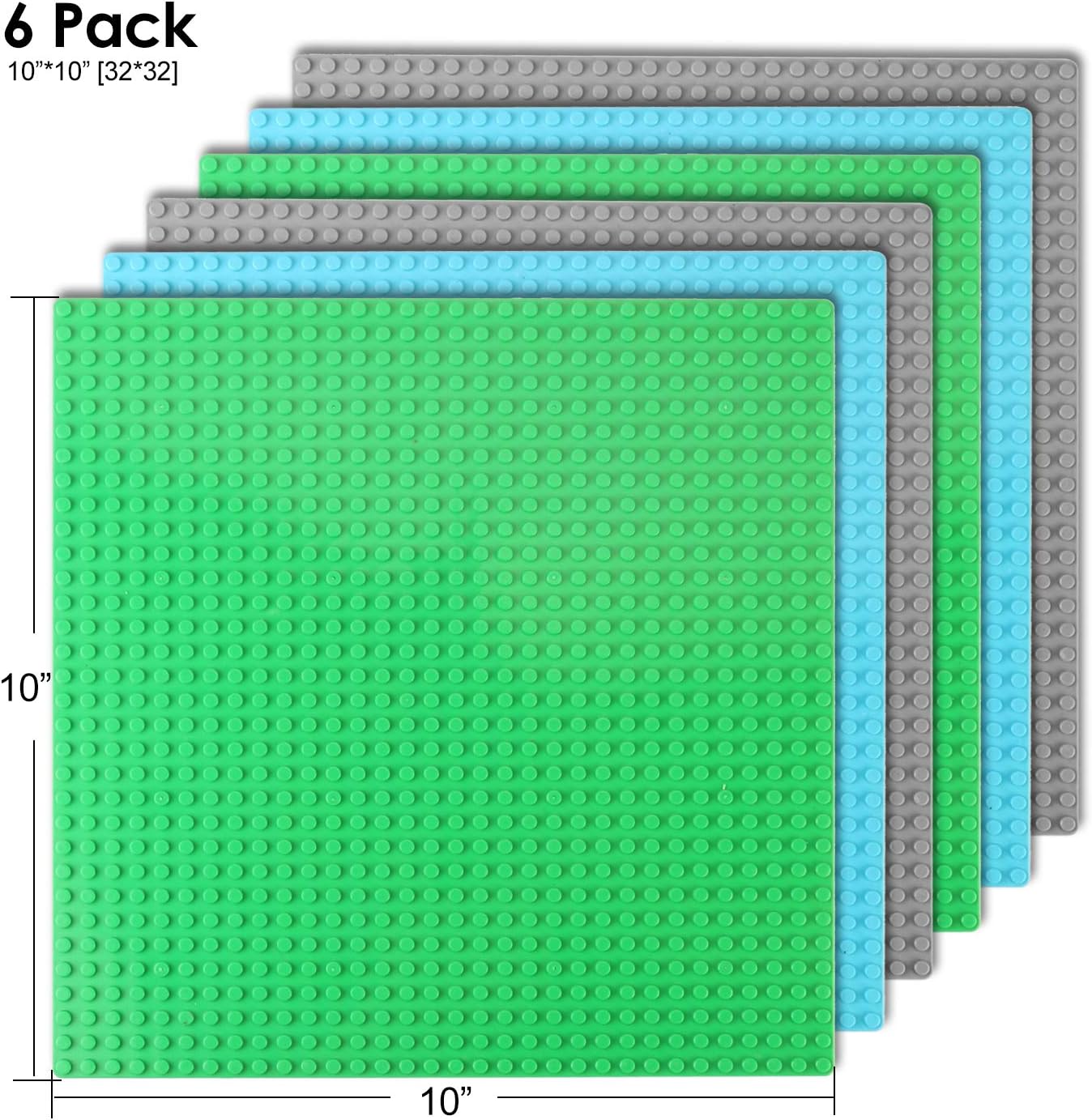GARUNK Flexible Durable Building Blocks Base Plates - Building Bricks Baseplate 10x10 in Variety Color, Compatible with All Major Brands [6PC Mixed]