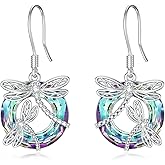 TOUPOP Dragonfly Gifts for Women Sterling Silver Dragonfly Earrings with Circle Crystal Dragonfly Dangle Drop Earrings Jewelry Gifts for Women Mom Birthday Christmas