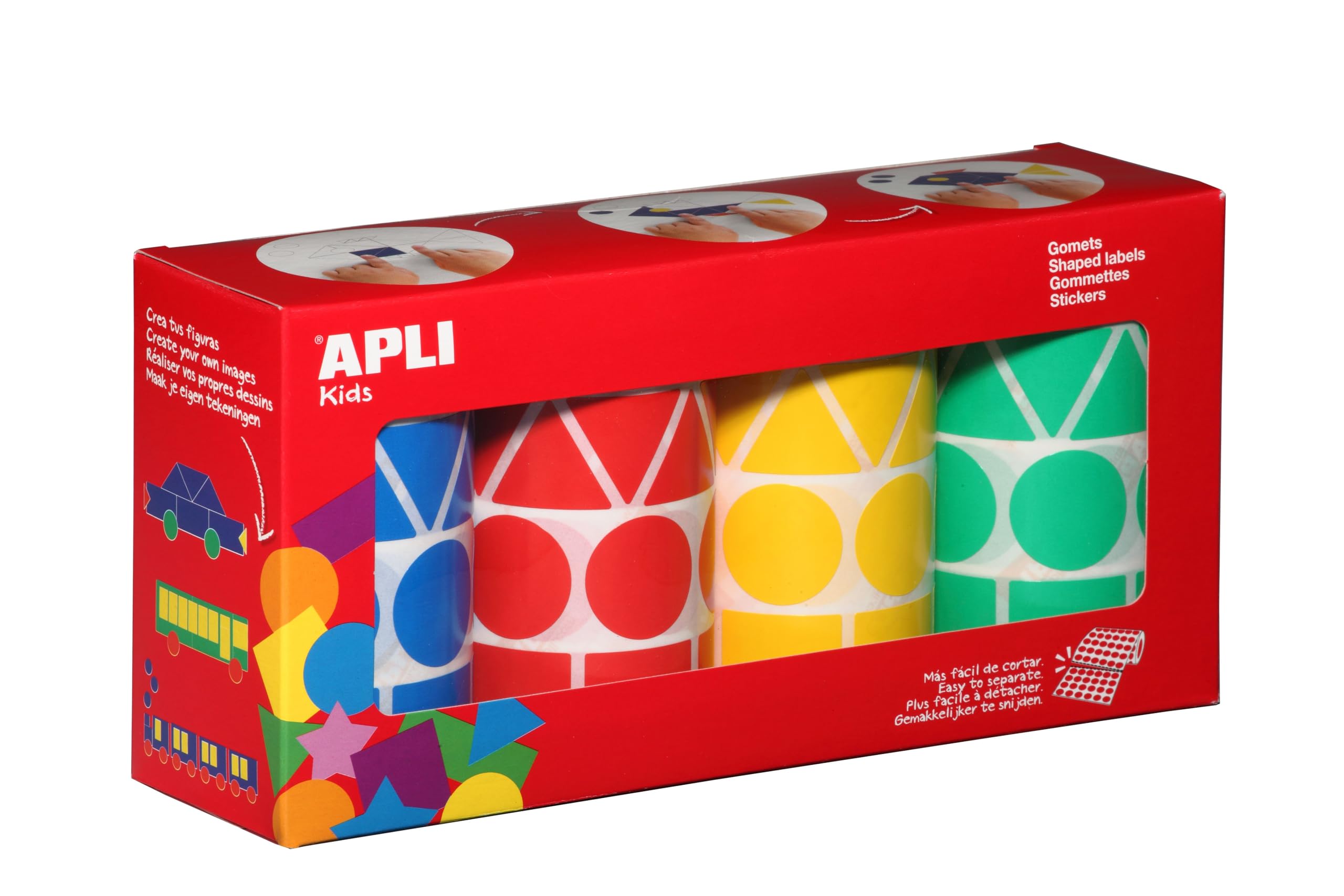 Apli 946022 - Geometric Stickers roll 4 Units, Blue/Green/Yellow/red