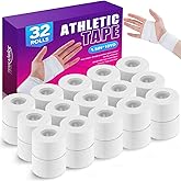 32 Rolls Athletic Tape White No Sticky Sports Tape for Wrist Ankle Protection 1.5" x 10 Yards Hockey Tape with Zig-Zag Edge f