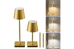 Cordless Table Lamp Rechargeable, 2 Pack LED Touch Lamps with 3 Color Stepless Dimming, Battery Operated Desk Lights, Portabl