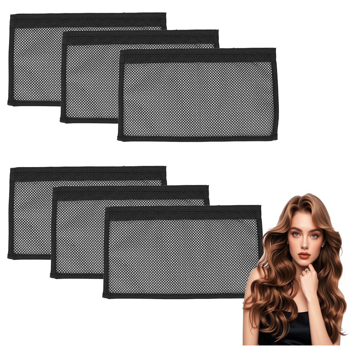 Photo 1 of Lock Hair Stretcher Lengthening Net for Curly Prevent Shrinkage Hair Net for Girls long Wave Ringlets Hair Styling Tools Black 13IN 6PCS