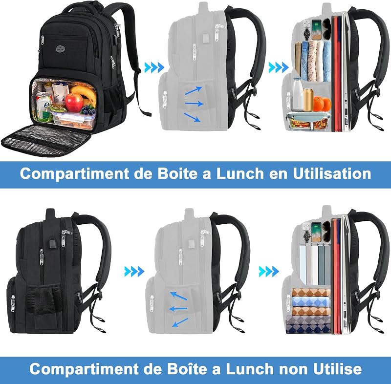 Sac a Dos Ordinateur avec Isotherme Repas, Sac à Dos Portable 17"
